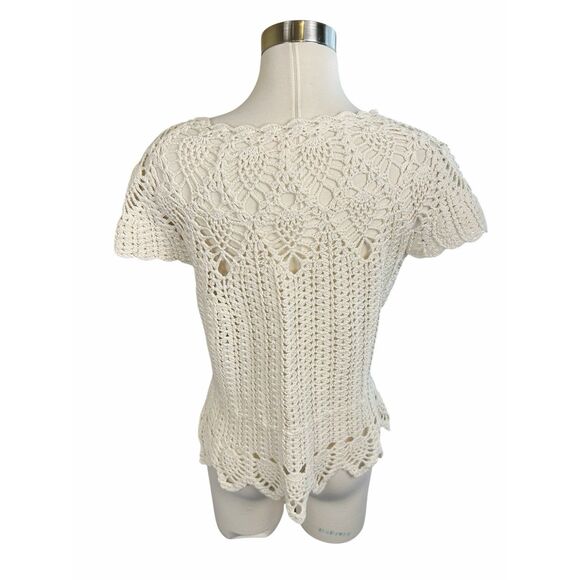 Free People Vintage 60s Crochet Cinched Waist Top Ivory RARE! - Picture 9 of 9